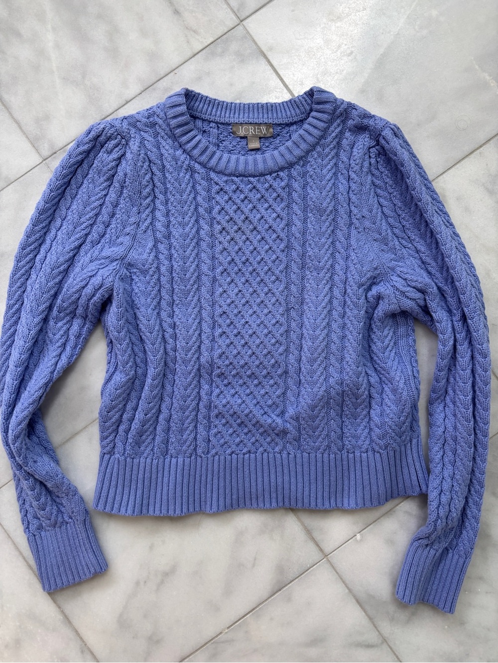 J. Crew Cableknit Puff Sleeve Crewneck Sweater in Fresh Orchid Lavender Size S